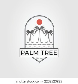 palm tree on ocean paradise with sun logo vector illustration design