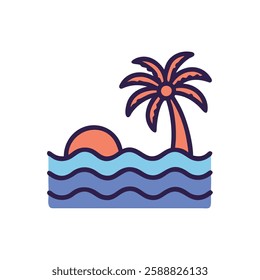 Palm tree on ocean waves illustration