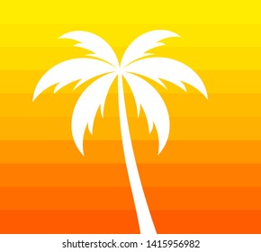 Palm tree on orange background. Hot summer vector illustration.