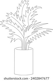 Palm tree on the pot plant black and white vector line art illustration
