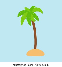 Palm. Palm tree on the sand. Blue background. Vector illustration. EPS 10.