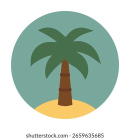 Palm tree on a sandy island under a clear sky