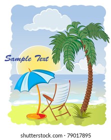 palm tree on the sea beach with umbrella and chair