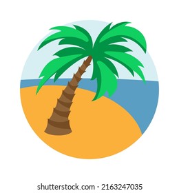 Palm tree on the seashore. Vector. Pin