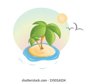 Palm tree on the small island in the sea