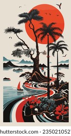palm tree on a small island  wall design