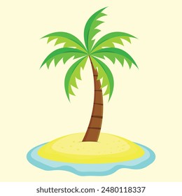 a palm tree is on a small island with a palm tree on it.