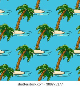 Palm tree on small island seamless vector pattern