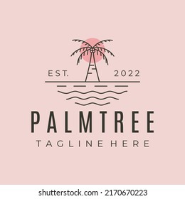 palmera en la línea de playa soleada arte logo símbolo vector diseño