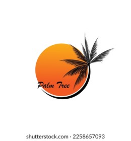 Palm tree on sunset. Vector illustration