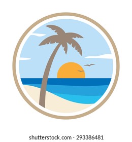  Palm tree on the tropical island?. Vector icon.