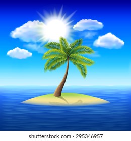 Palm tree on uninhabited island in the ocean vector background