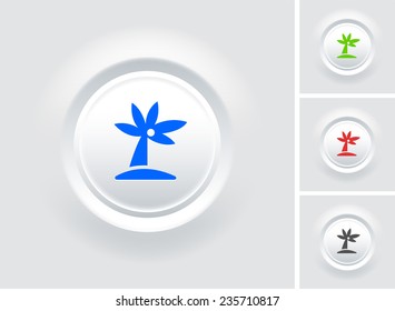 Palm Tree on White Bevel Round Button