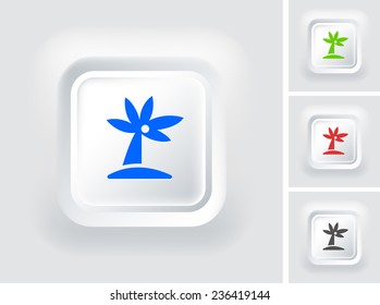 Palm Tree on White Bevel Square Button