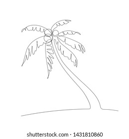 Palm tree in one line art drawing style. Black line sketch on white background. Vector illustration