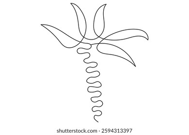 Palm tree in one line art drawing style on white background Vector flat illustration

