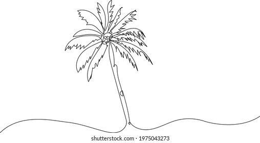 Palm tree one line drawing. Summer time concept. Minimalist art.