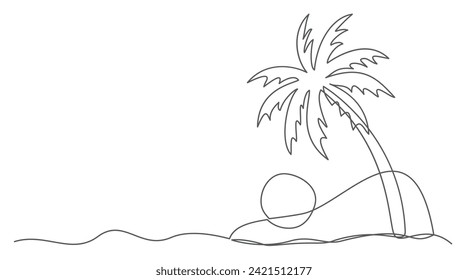 Palm tree One line drawing isolated on white background