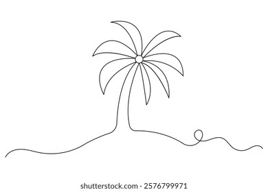 Palm tree one line drawing of isolated continuous outline vector illustration