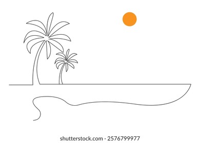 Palm tree one line drawing of isolated continuous outline vector illustration