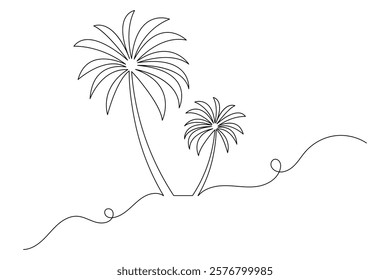 Palm tree one line drawing of isolated continuous outline vector illustration