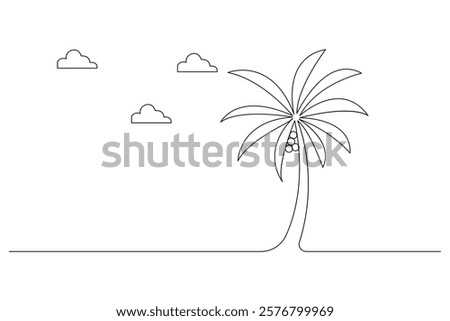 Palm tree one line drawing of isolated continuous outline vector illustration