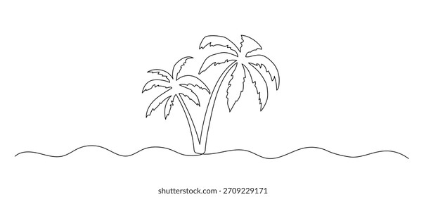 Palme eine Zeile Illustration. Handgezeichnete Sommer-Doodle-Vektorskizze einzeln auf weißem Hintergrund.