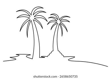 Delineamento palmeira contínua uma linha arte minimalista isolada exótica verão vetor ilustração