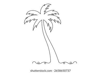 Palm tree outline continuous one line minimalist art isolated exotic summer vector illustration