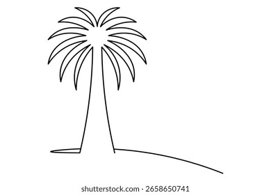 Palm tree outline continuous one line minimalist art isolated exotic summer vector illustration