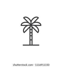 Palm tree outline icon. linear style sign for mobile concept and web design. Tropical plant simple line vector icon. Symbol, logo illustration. Pixel perfect vector graphics