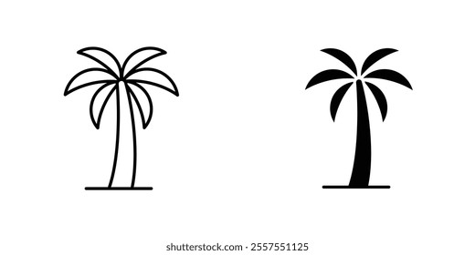 Palm tree outlined and solid icon vector collection.