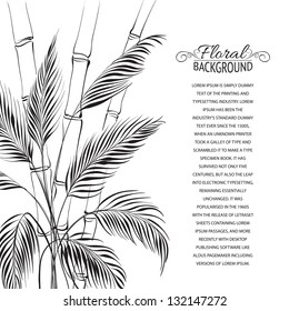 Palm tree over bamboo forest, isolated on the white. Vector illustration.