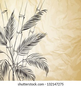 Palm tree over bamboo forest. Vector illustration.