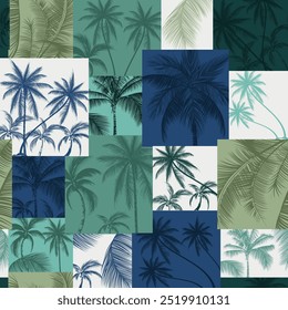 Patrón de patchwork de palmera sobre fondo verde