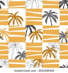 Palm tree pattern. Abstract summer geometric seamless checked background. Vector illustration.