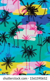 Palm tree pattern with background colorfull. tropical. design