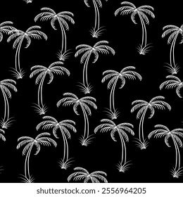 Palm tree pattern design with large leaves and black textured background, for different applications, vacation lifestyle or love of nature and the freedom of living on the beach.