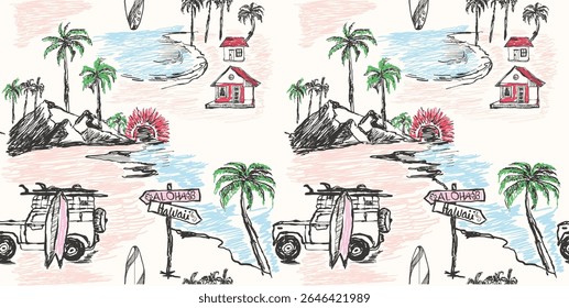 palm tree pattern design. t shirt summer design. summer tropical print design. line drawing art. hand drawn palm Leaves background