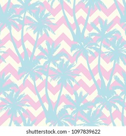 Palm tree pattern. Seamless hand drawn textures on exotic trendy background.