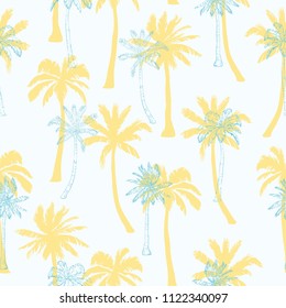 Palm tree pattern. Seamless hand drawn textures on exotic trendy background.