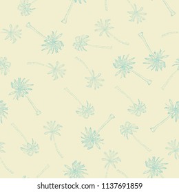 Palm tree pattern. Seamless hand drawn textures on exotic trendy background.