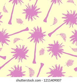 Palm tree pattern. Seamless hand drawn textures on exotic trendy background.