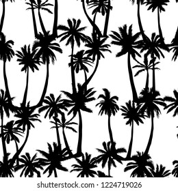 Palm tree pattern. Seamless hand drawn textures on exotic trendy background.
