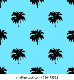 Palm tree pattern seamless texture isolated on blue background. Simple illustration of palm tree for any web design or textile. EPS10