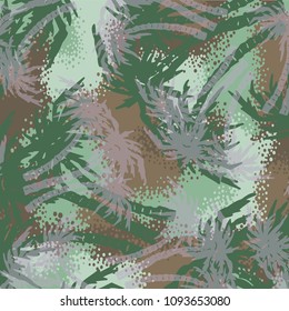 palm tree pattern textile tropical forest background. Exotic vector fabric repeating pattern. Awesome tropical plants, coconut trees, beach palms textile background design.