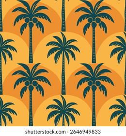 Palm Tree pattern tropical abstract background.Plam tree and coconut trees isolated ogee geometrical motifs background,art deco illustration repeat design print shapes ogee geometrical wallpaper.