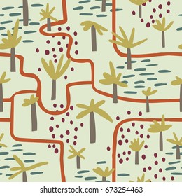 Palm tree pattern. Tropical palms. Hand drawn overlapping background for your design.Textile, blog decoration, banner, poster, wrapping paper.