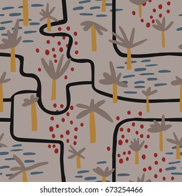 Palm tree pattern. Tropical palms. Hand drawn overlapping background for your design.Textile, blog decoration, banner, poster, wrapping paper.