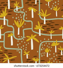 Palm tree pattern. Tropical palms. Hand drawn overlapping background for your design.Textile, blog decoration, banner, poster, wrapping paper.